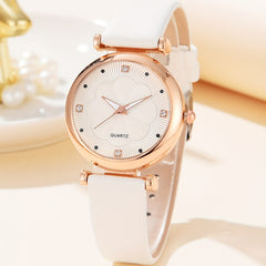 5pcs Junior High School Students Digital Leather Quartz Wrist Watch Set