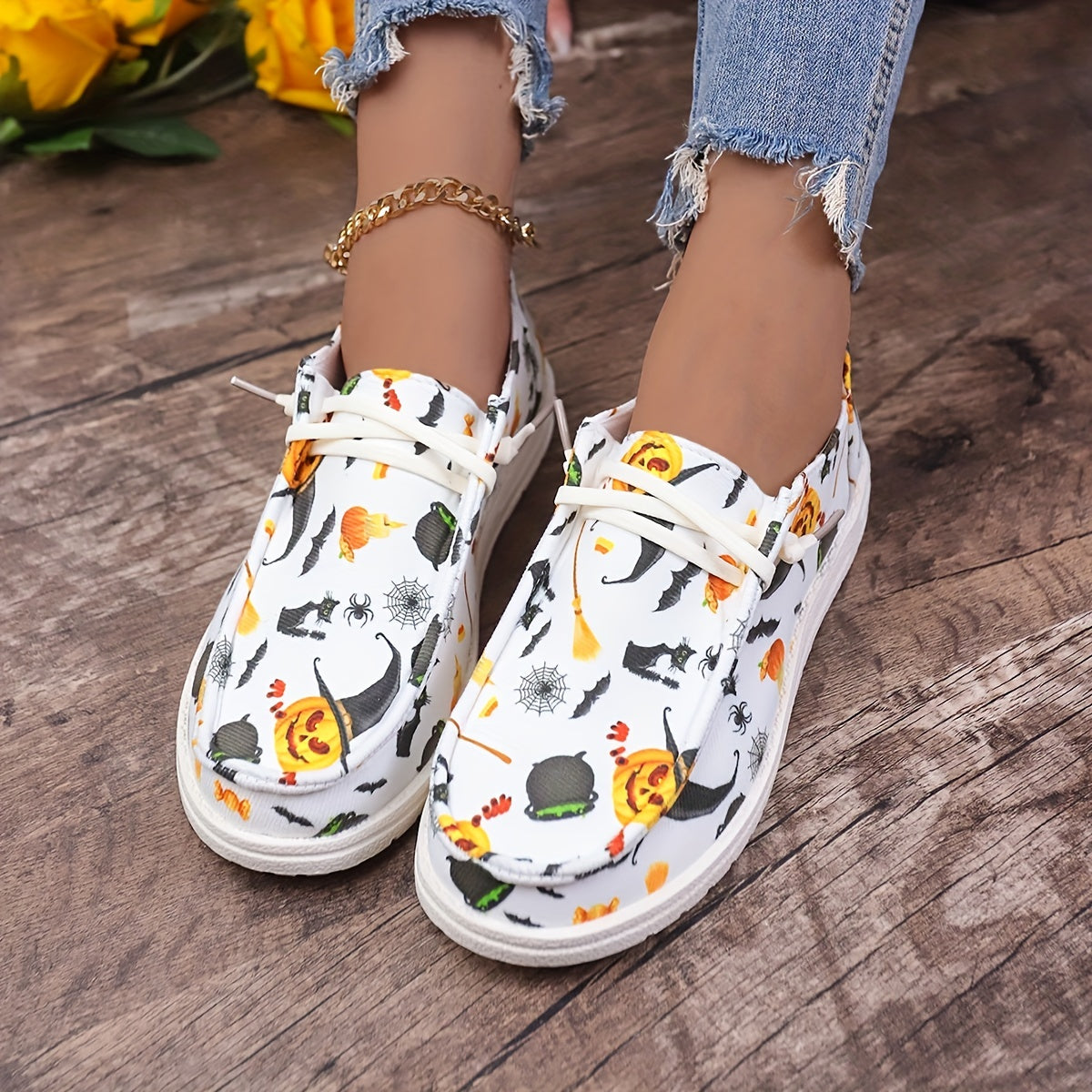 Women's Halloween Style Skateboarding Shoes with Pumpkin Bat Spider Pattern