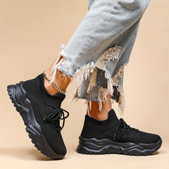 Women's Knit Sock Sneakers Lace Up Running Shoes Non slip Sport Shoes