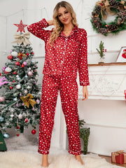 Polka Dot Pajama Set Long Sleeve Top & Elastic Waistband