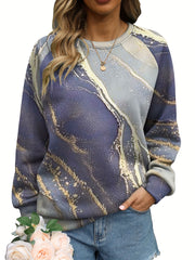 Marble Print Pullover Sweatshirt for Fall & Winter