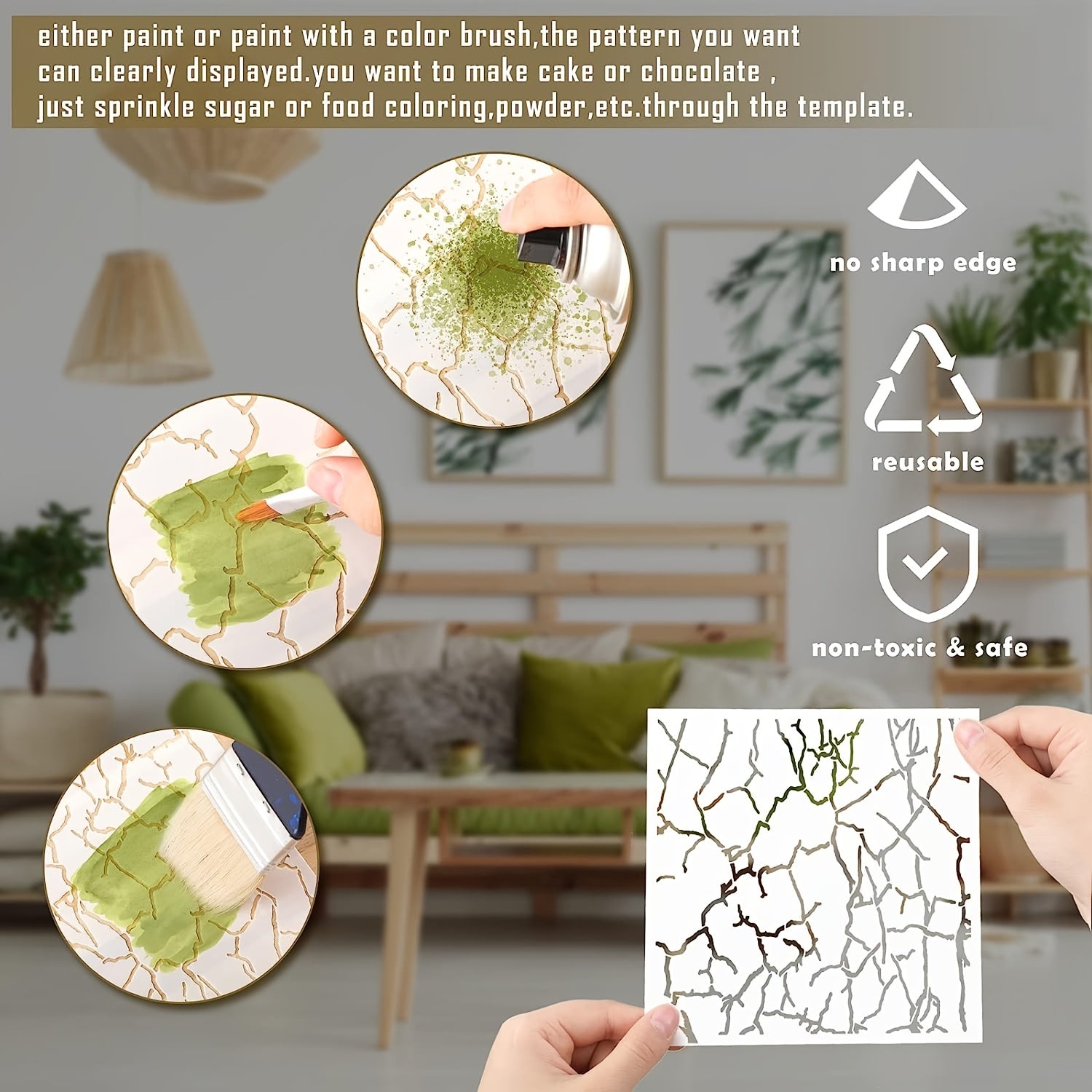 10pcs Wall Texture Stencils 15x15 cm Reusable DIY Mixed Crackle Marble