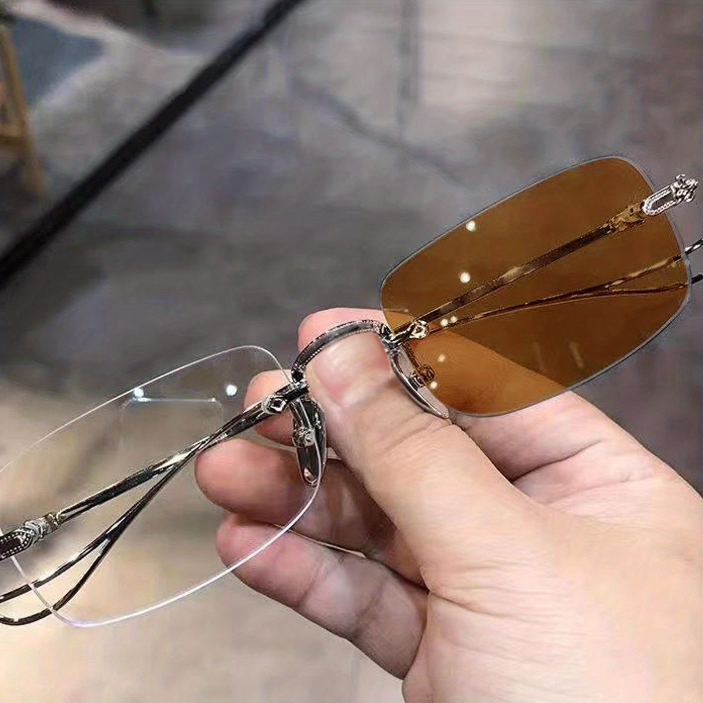 Men's Lightweight Frameless Changing Glasses with Anti Light Lens & Case