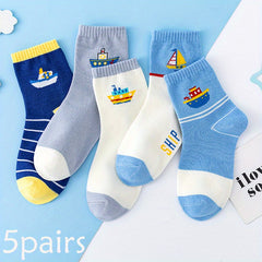 5 Pairs Kids Warm Cartoon Ships Pattern Socks
