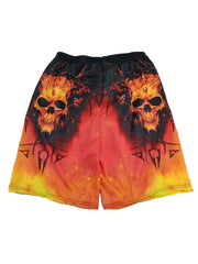 Men's Fiery Skull Graphic Shorts Elastic Waist Stretch Summer Outdoor Wear