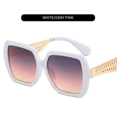 Women's Metal Hollow Temple Sunglasses with Zipper Box