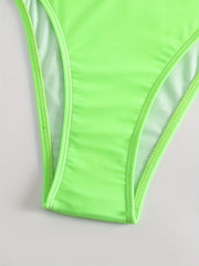 Green Ruched Bikini Sets V Neck Backless High Cut Beachwear 2 Pieces Swimsuit