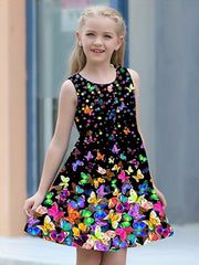 Girls Colorful Butterfly Print Princess Dress Sleeveless Summer Clothing