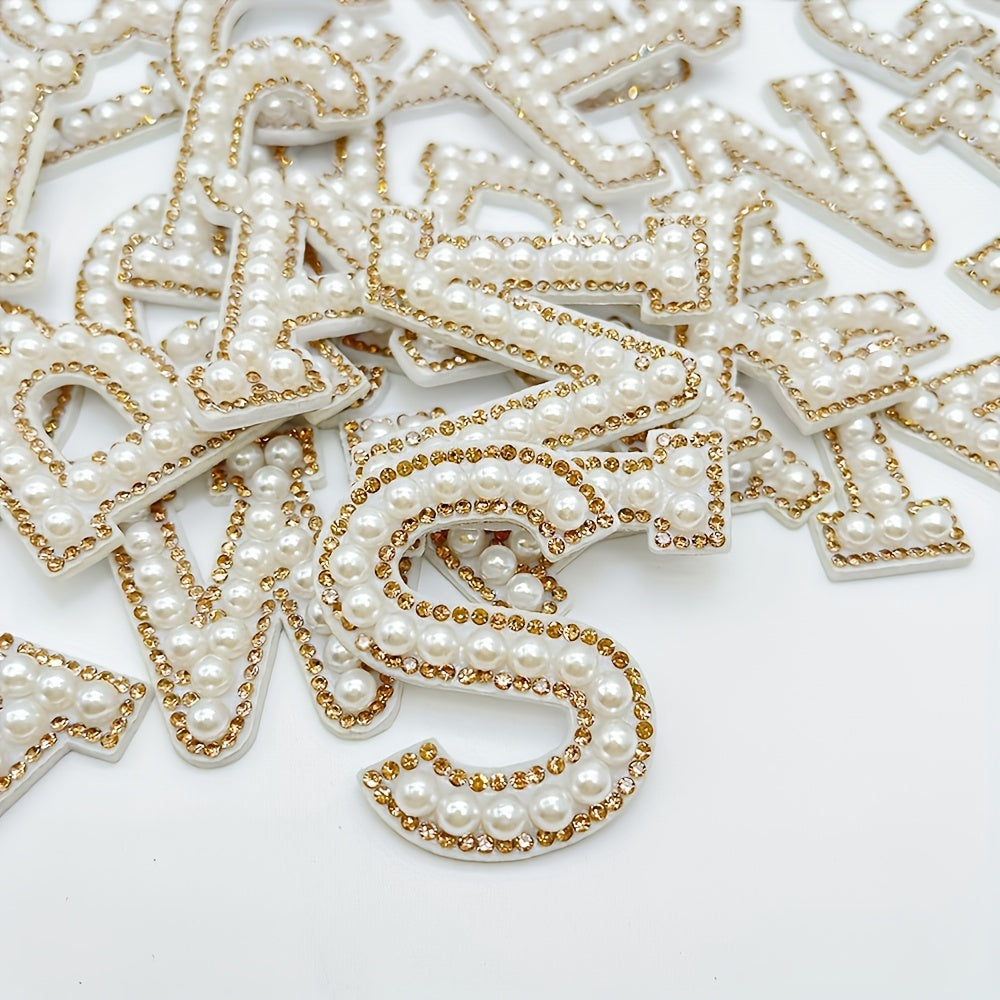 26pcs Alphabet Rhinestone Pearl Beads Letter Patch Decals DIY Accessories