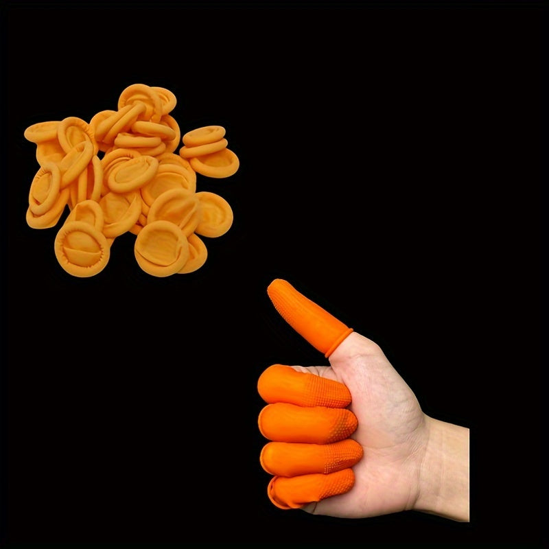 100pcs Latex Finger Cots Non-slip Protective Orange Disposable Thickened