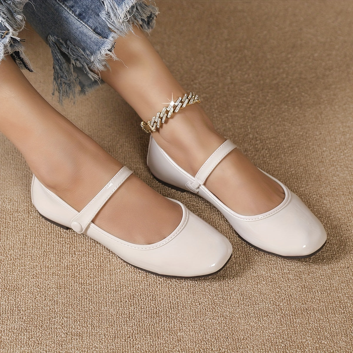 Women's Square Toe Patent Leather Mary Jane Flats