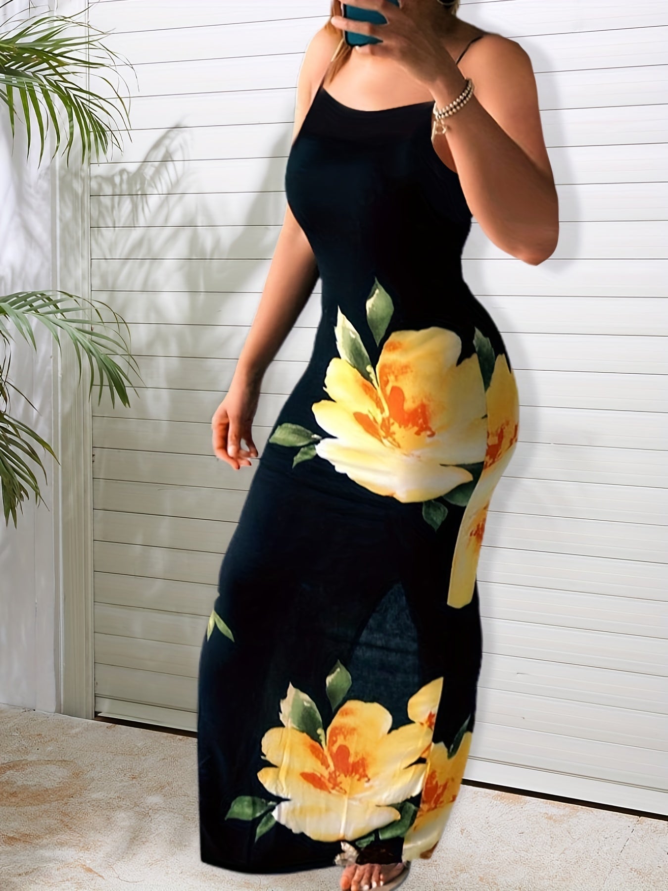 Floral Print Bodycon Maxi Cami Dress