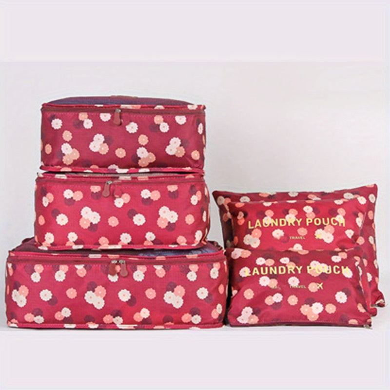 6 Pc Flower Pattern Bag Sets Travel Luggage Bags Dustproof Bags