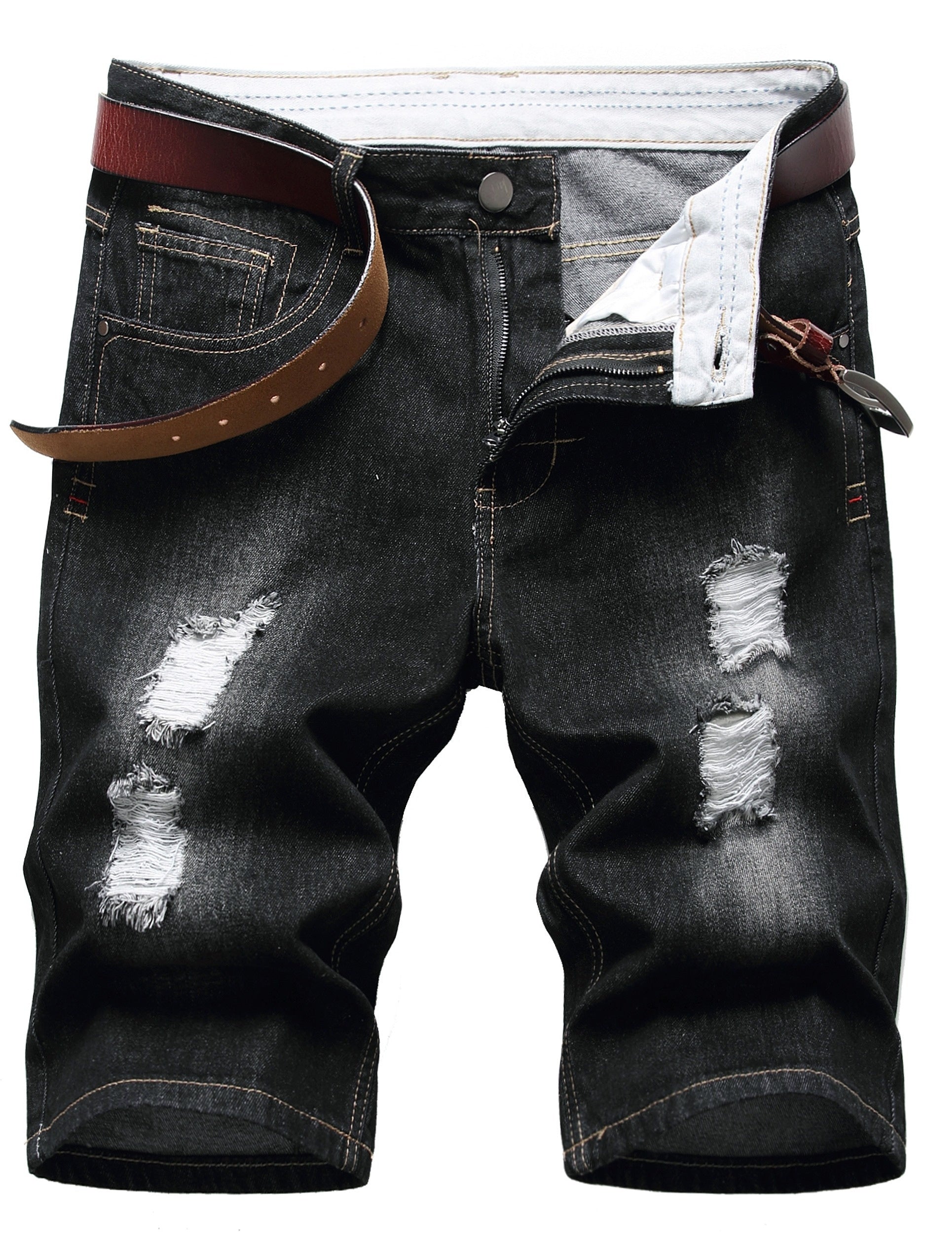 Men's Ripped Denim Shorts for Outdoor Hiking