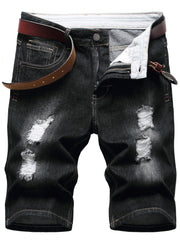 Men's Ripped Denim Shorts for Outdoor Hiking