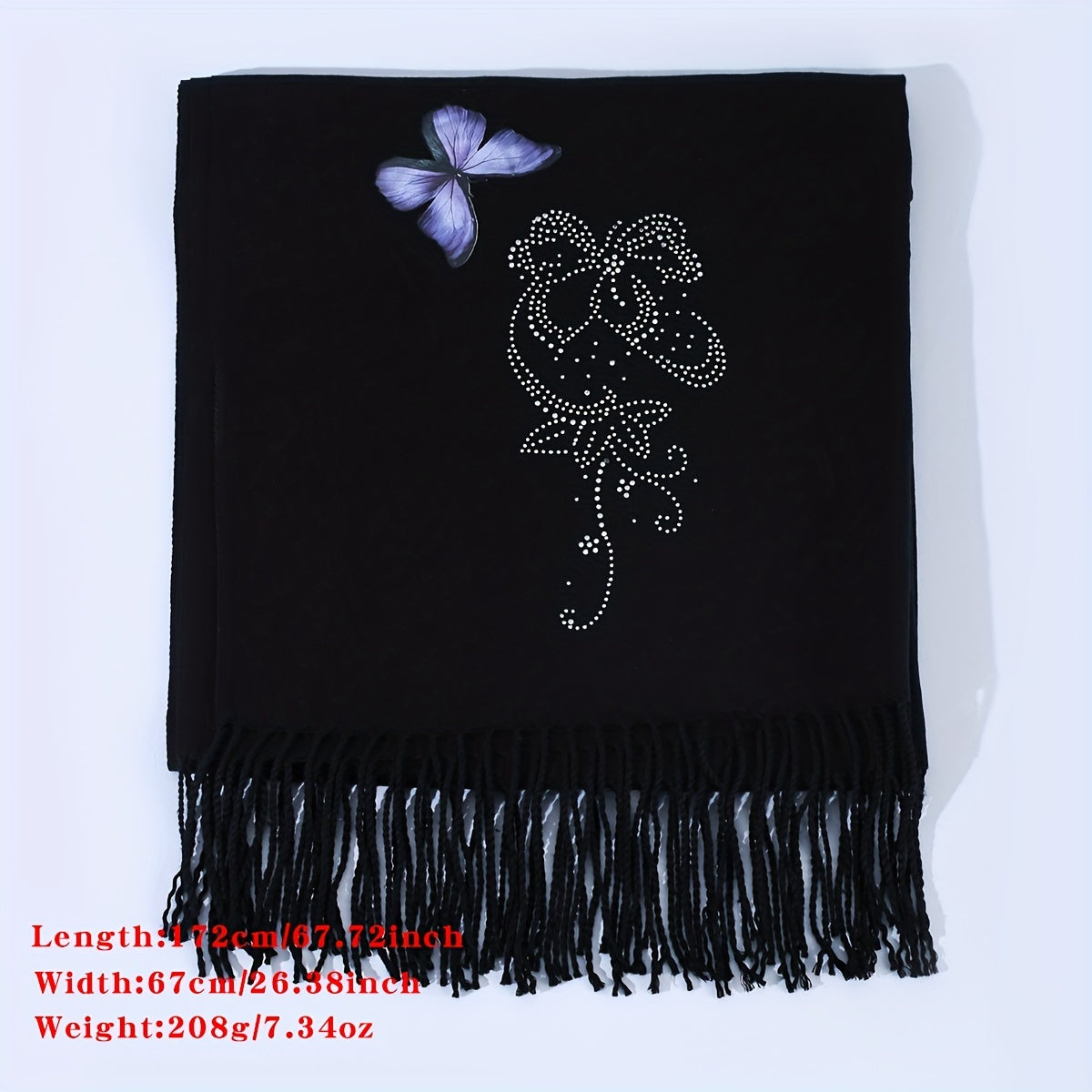 Butterfly & Rhinestone Flower Fringe Trim Scarf for Daily Decoration