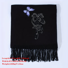 Butterfly & Rhinestone Flower Fringe Trim Scarf for Daily Decoration