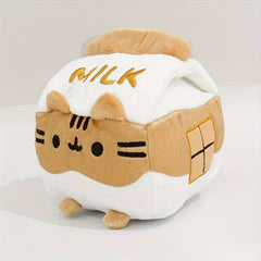 Brown Pink Milk Carton Cat Plush Toy, Realistic Soft Stuffed Animal