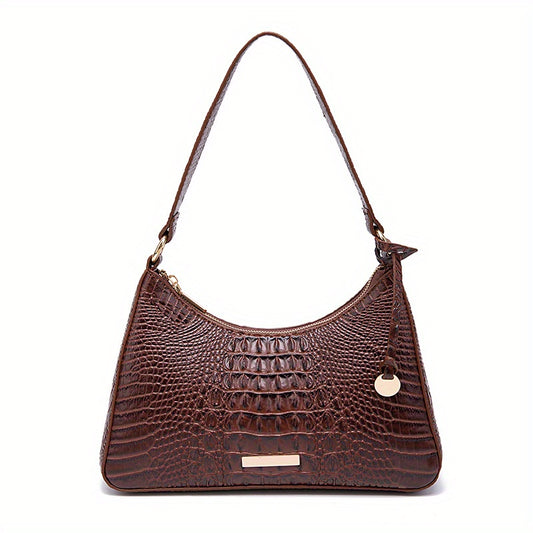Crocodile Pattern Underarm Bag Leather Textured Handbag Purse