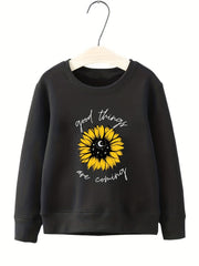 Sunflower Pattern Sweatshirt for Girls Long Sleeve Top Kids Clothing