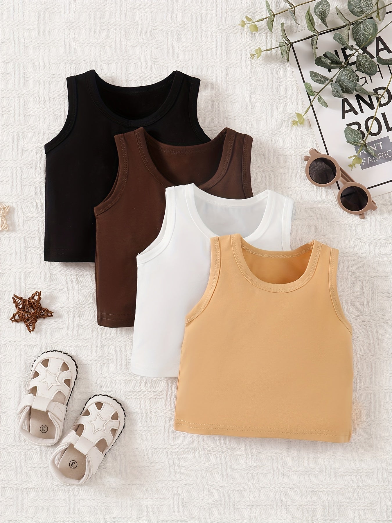 4pcs Baby Boys Casual Round Neck Tank Top Set for Summer