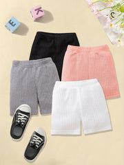 4pcs Girls Plain Knit Shorts Set for Kids