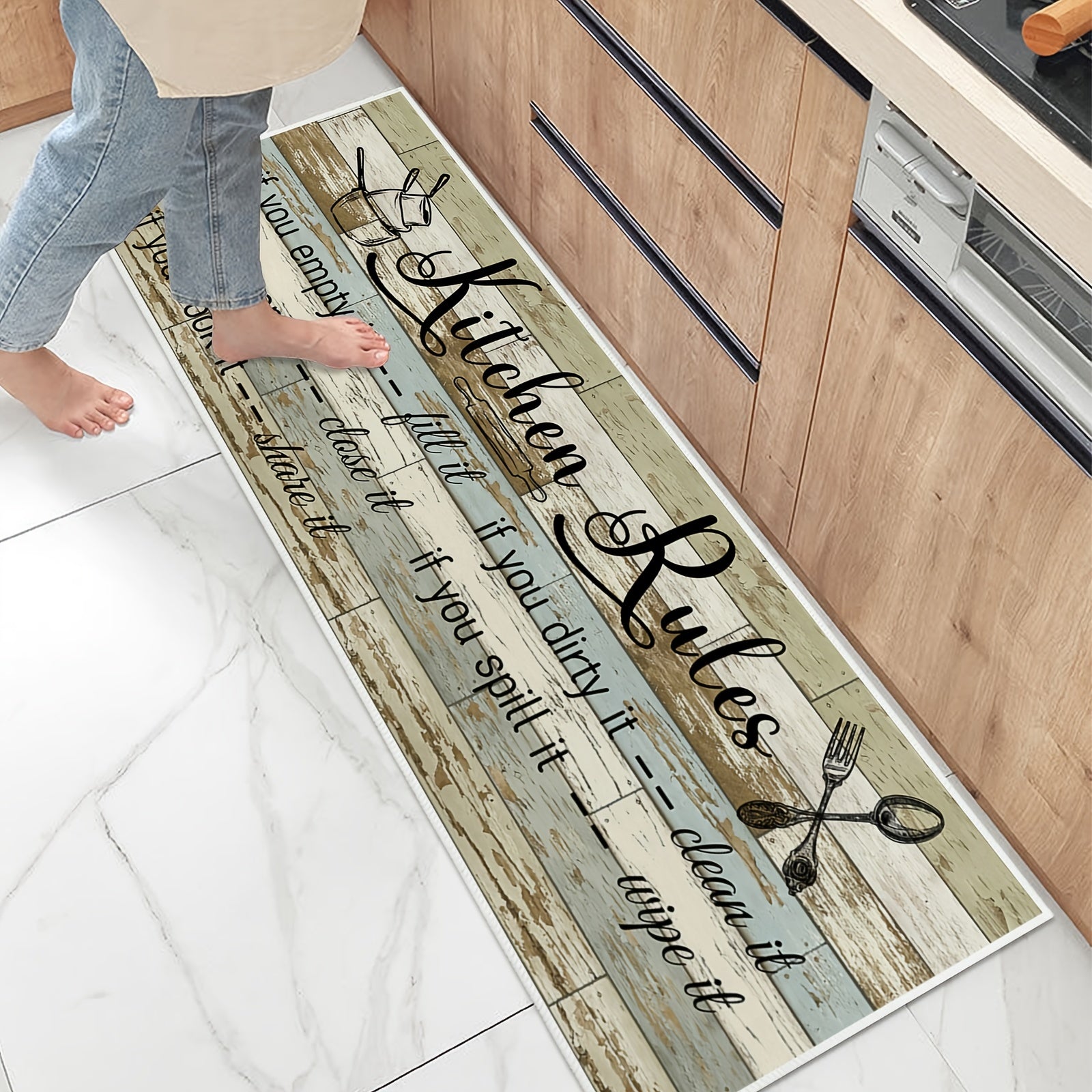 Vintage Anti Fatigue Kitchen Rug Absorbent Non Slip Stain Resistant Waterproof