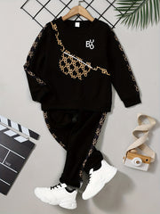 Graphic Print Boys Sweatshirt & Sweatpants Set