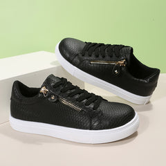 Snake Texture Faux Leather Skate Shoes Heighten Solid Non slip Low Cut Flat Snea