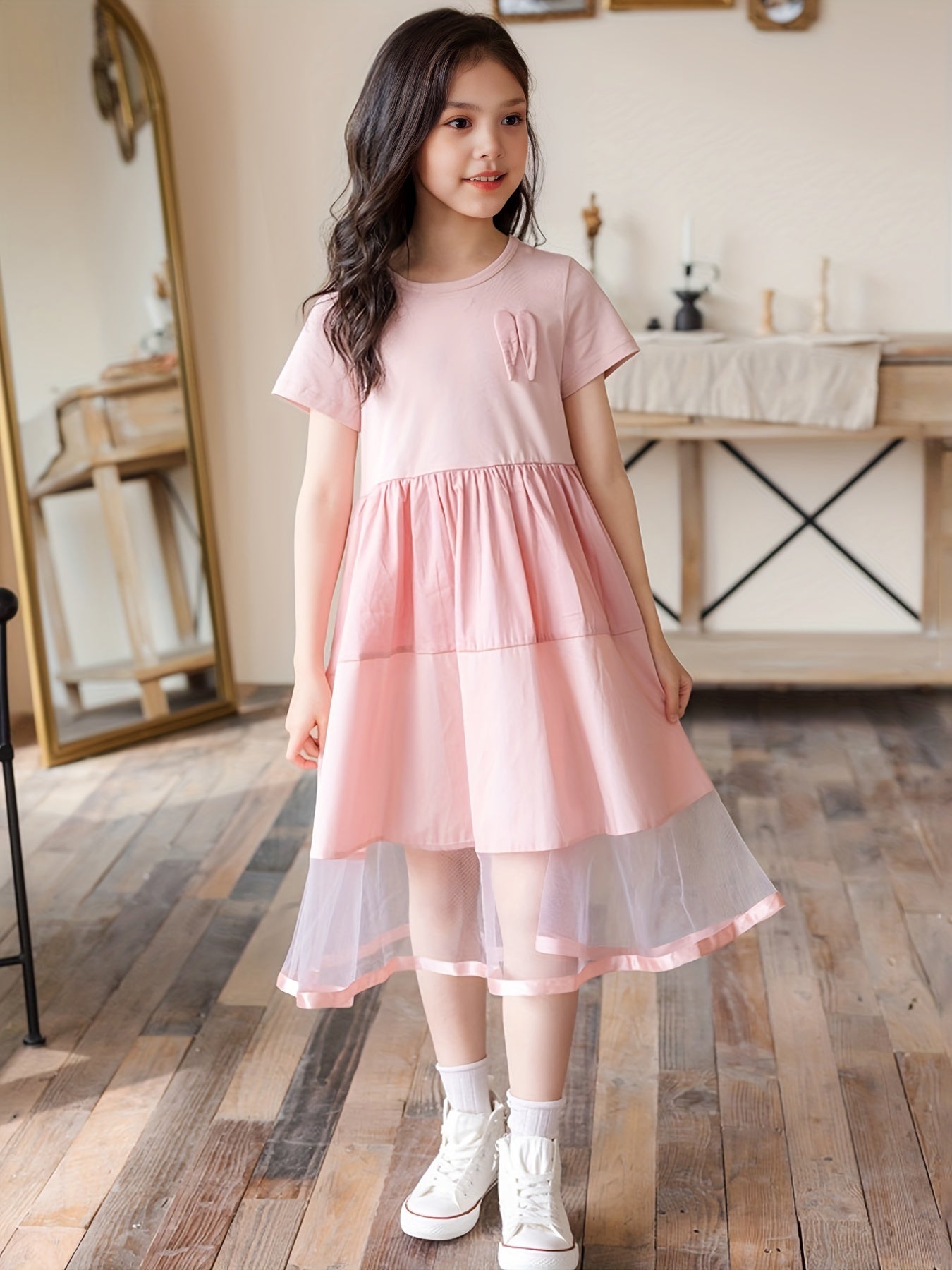 Girls' Rabbit Ears Cotton Dress for Summer Parties