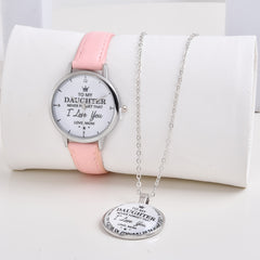 Casual Watch With To My Daughter To My Son Print & Pendant Gift