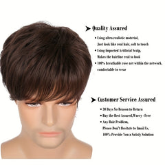 European American Handsome Wig Men's Brown Short Straight Hair