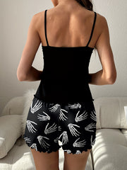 Skull Print Halloween Pajama Set Cami Top & Shorts