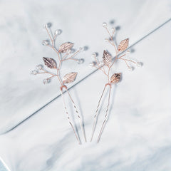 Alloy Leaves Faux Pearl Hairpin Wedding Dress U shaped Hair Headdress