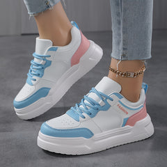 Women's Block Faux Leather Chunky Sneakers Casual Versatile Heighten Flat Shoes
