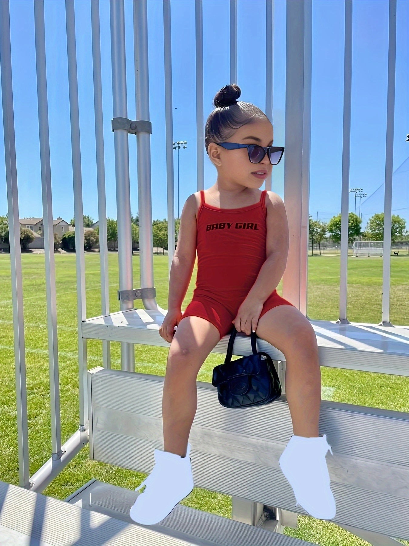 Girls Letter Graphic Cami Romper Casual Sports Jumpsuit Kids Summer Clothes