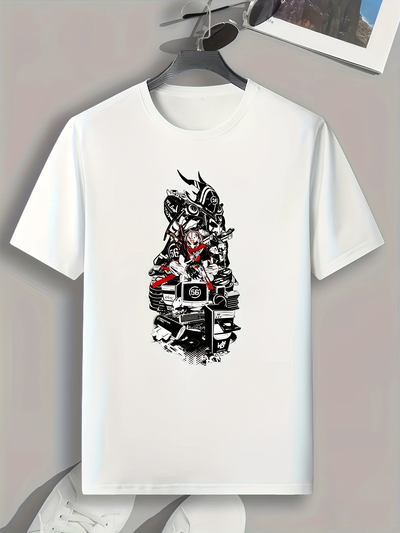 Skull And Computer Stuffs Print Men's Graphic T-shirt