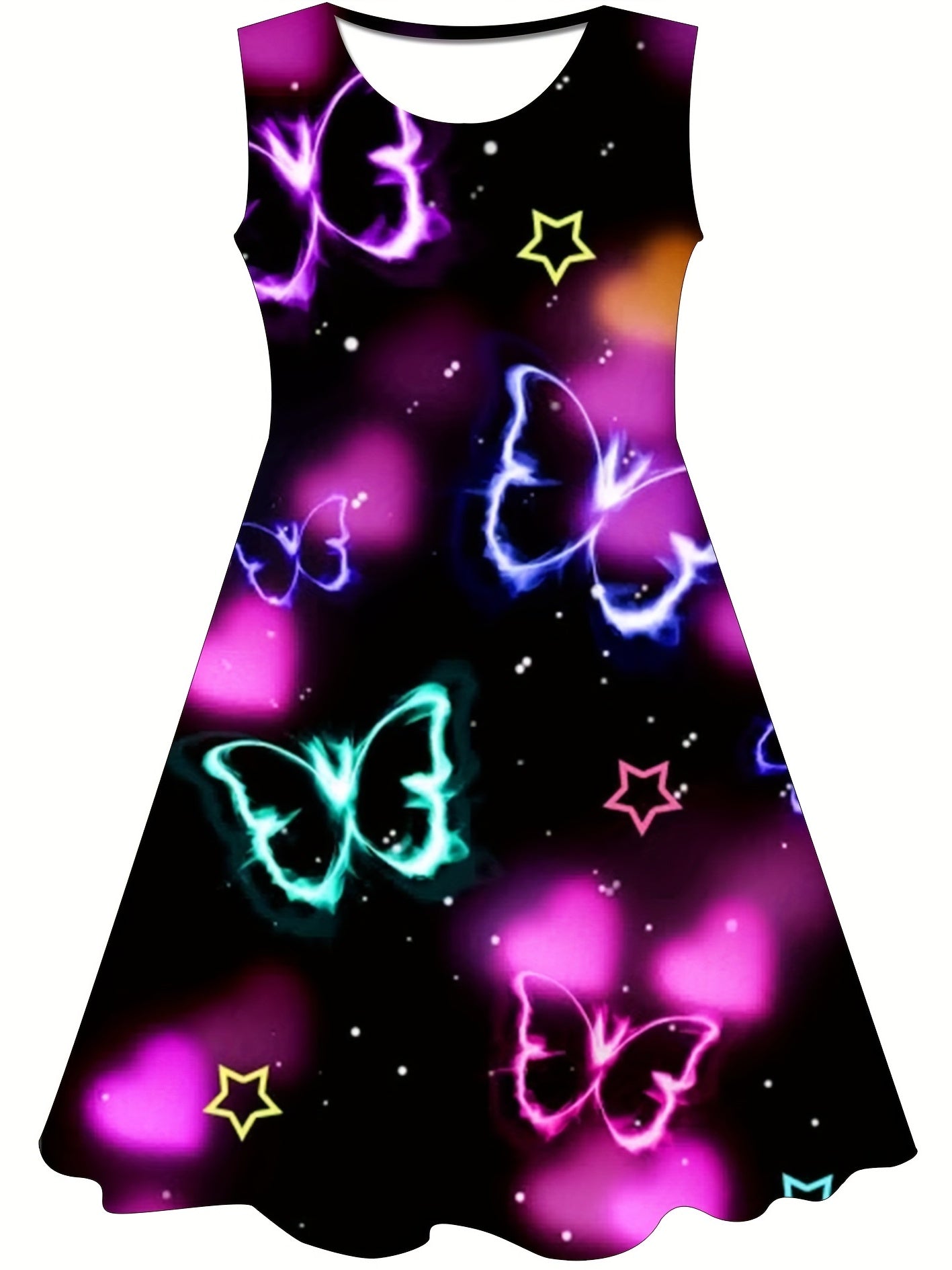 Girls Neon Butterfly Princess Dress 3D Print Sleeveless