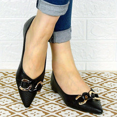 Women's Pointed Toe Metallic Chain Ballet Flats Soft Sole Shoes
