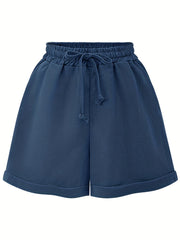 Casual Shorts Women's Plus Solid High Rise Slight Stretch