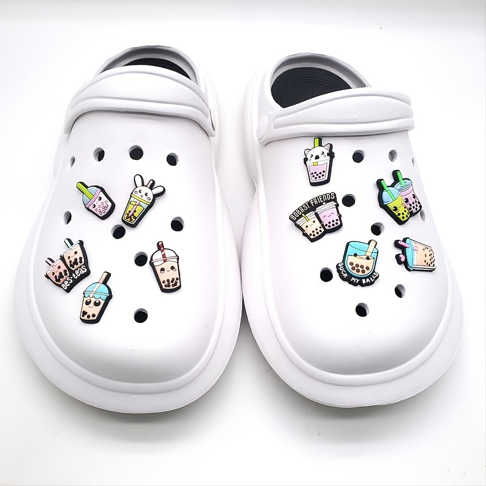 10pcs PVC Milk Tea Cartoon Shoe Charms Party Favor