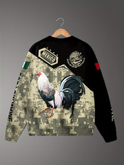 Mexico Rooster Print Men's Round Neck Sweatshirt for Autumn Winter