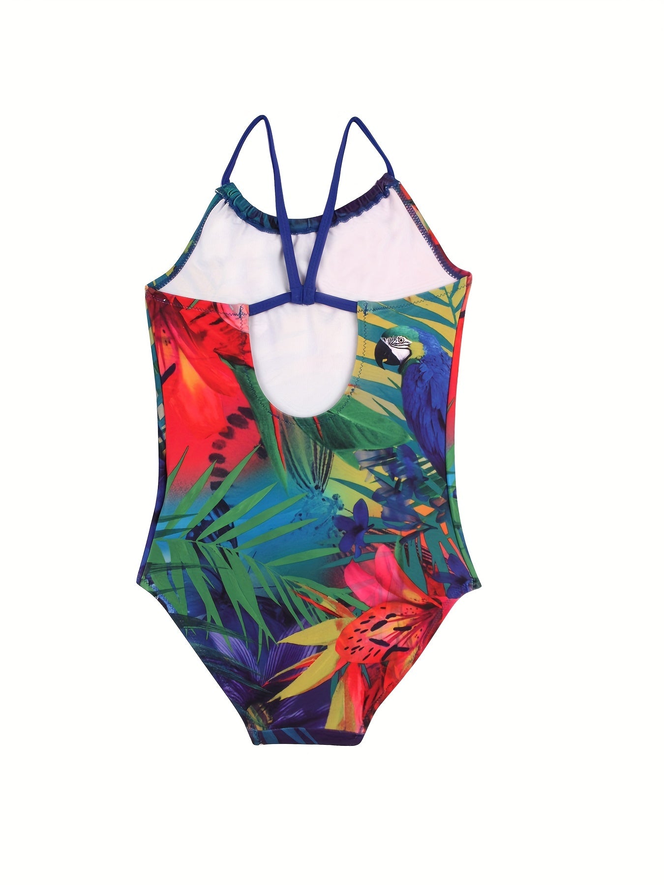 Toddlr Girl Plant & Parrot Graphic Cami Swimsuit Kids Beach Clothes