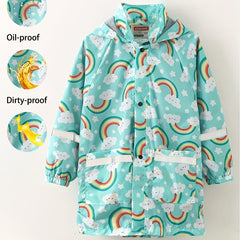 Rainbow Graphic Hooded Long Sleeve Raincoat Jacket For Girls