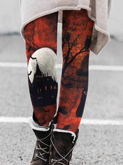 Halloween Leggings Women's Plus Painting Print High Stretch Leggings