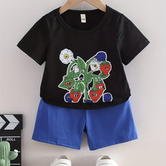 Strawberry Floral Print T-shirt & Shorts Set for Summer