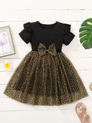 Toddler Girls Short Sleeve Leopard Tulle Princess Dress for Party