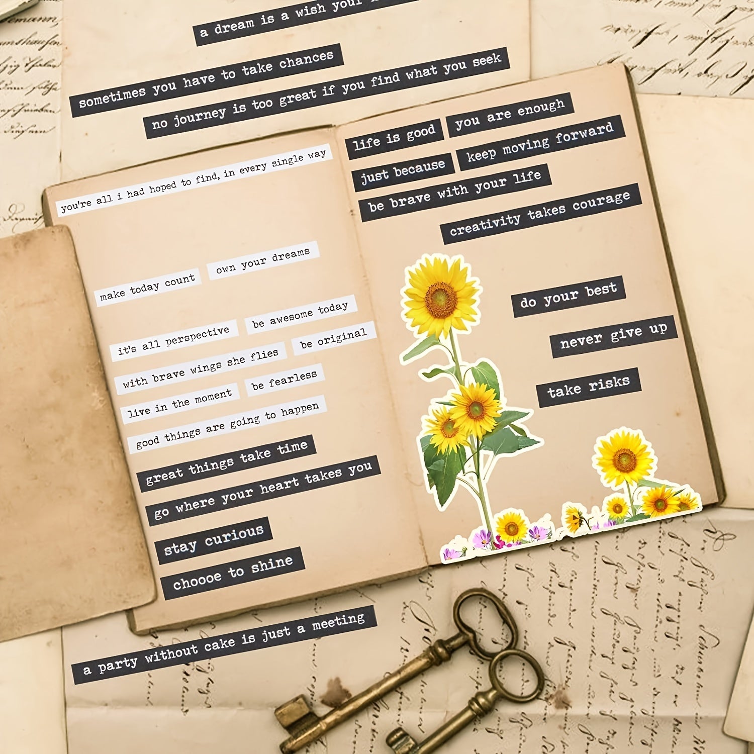 32 Sheets Quote Phrase Word Stickers Vintage Scrapbooking Junk Journal Planners
