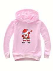 Dancing Santa Print Cotton Hoodie Girls Pullover Spring Fall Christmas