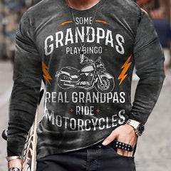 Motorcycle Print Men's Long Sleeve Vintage T shirt For Autumn